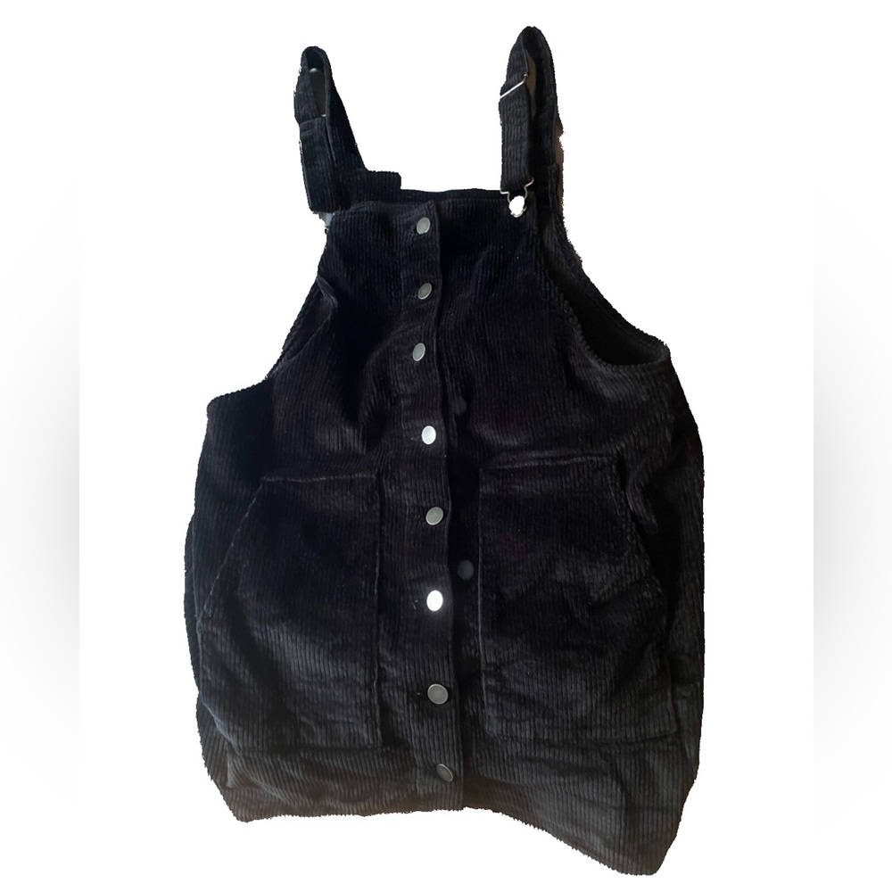 Black Corduroy Button-Up Overall Dress